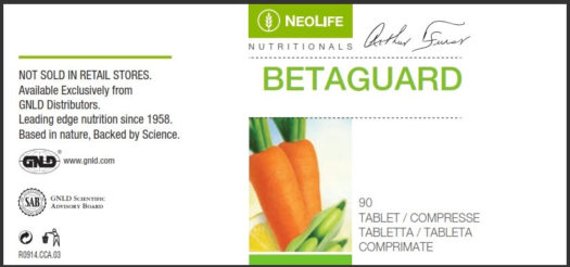 Eticheta produs Betaguard al firmei GNLD Neolife