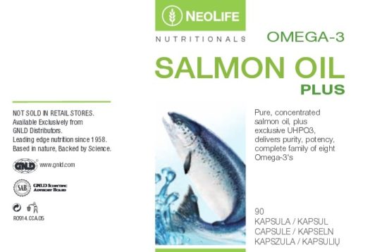 Eticheta produs Omega-3 Salmon Oil Plus marca NeoLife GNLD