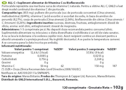 Eticheta produs All-C (vitamina C) de la NeoLife GNLD