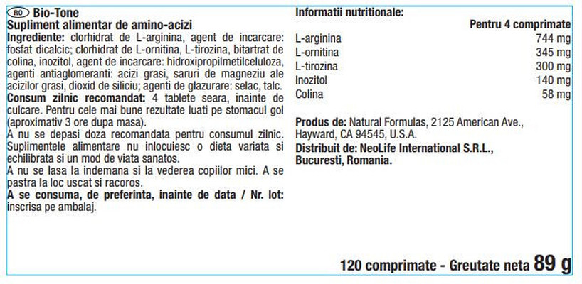 Eticheta spate NeoLife Sport Bio-Tone
