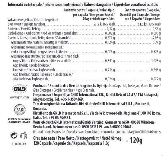 Eticheta cu valori nutritionale ale Tre-En-En, marca GNLD NeoLife