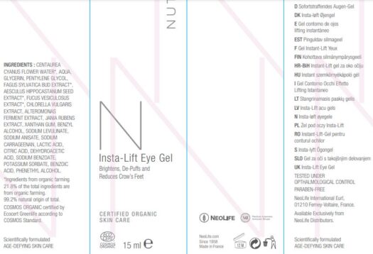 Eticheta Insta-lift eye gel Nutriance pentru cearcane si riduri